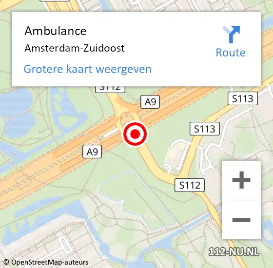 Locatie op kaart van de 112 melding: Ambulance Amsterdam-Zuidoost op 9 november 2022 11:34