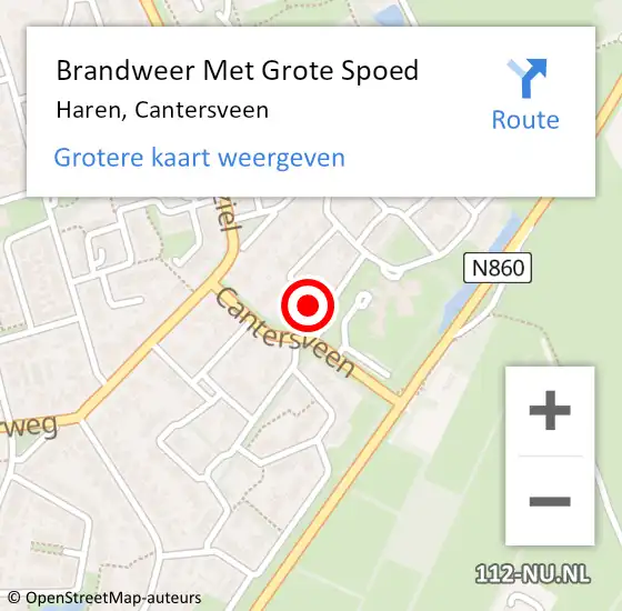 Locatie op kaart van de 112 melding: Brandweer Met Grote Spoed Naar Haren, Cantersveen op 9 november 2022 11:47