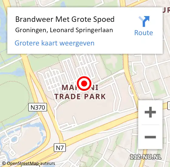 Locatie op kaart van de 112 melding: Brandweer Met Grote Spoed Naar Groningen, Leonard Springerlaan op 9 november 2022 11:52