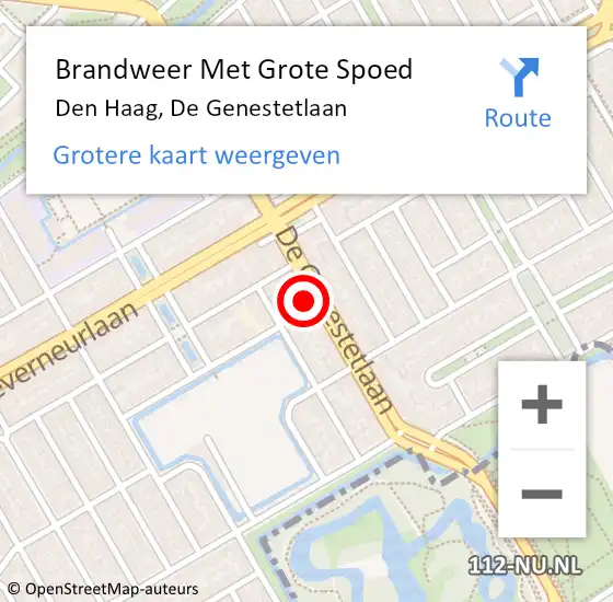 Locatie op kaart van de 112 melding: Brandweer Met Grote Spoed Naar Den Haag, De Genestetlaan op 9 november 2022 12:30