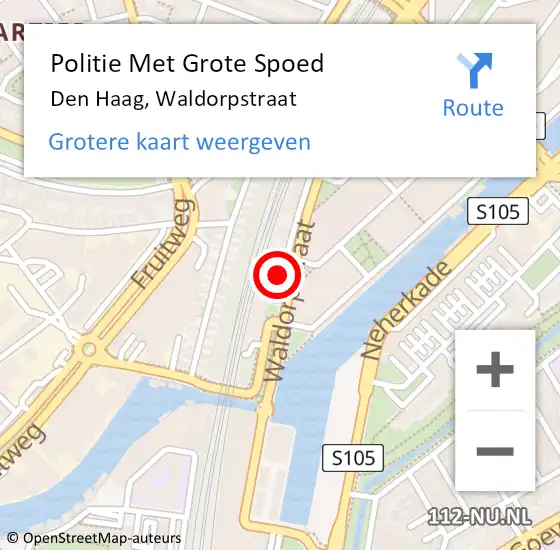 Locatie op kaart van de 112 melding: Politie Met Grote Spoed Naar Den Haag, Waldorpstraat op 9 november 2022 12:38