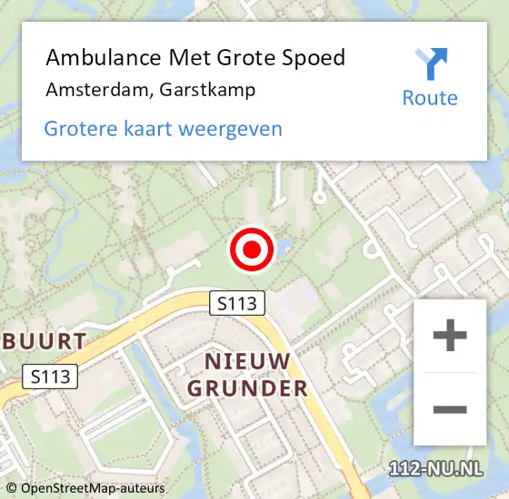 Locatie op kaart van de 112 melding: Ambulance Met Grote Spoed Naar Amsterdam-Zuidoost, Garstkamp op 9 november 2022 13:17
