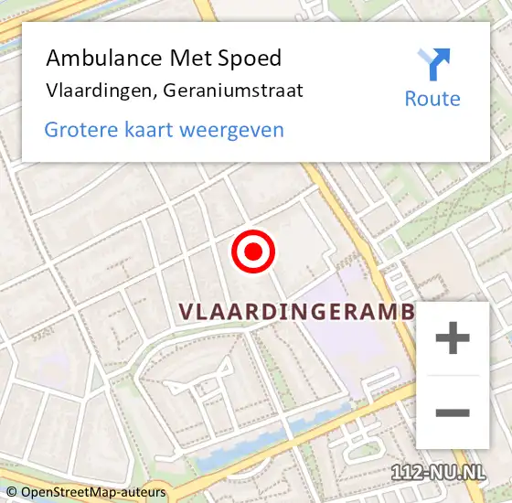 Locatie op kaart van de 112 melding: Ambulance Met Spoed Naar Vlaardingen, Geraniumstraat op 9 november 2022 13:50