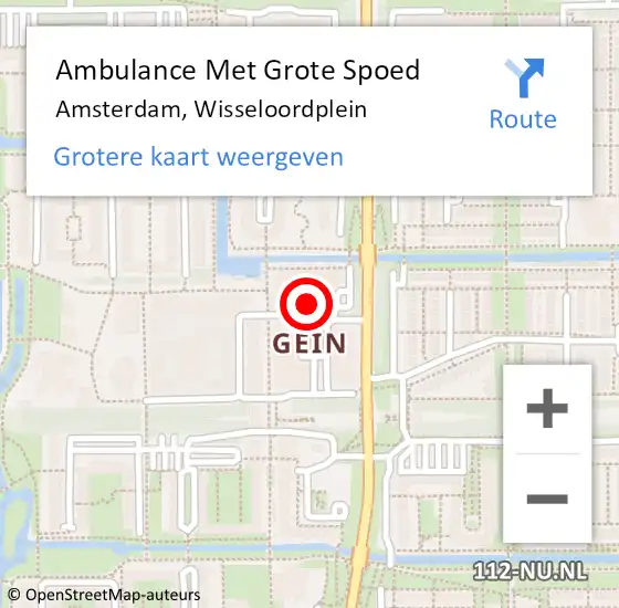 Locatie op kaart van de 112 melding: Ambulance Met Grote Spoed Naar Amsterdam-Zuidoost, Wisseloordplein op 9 november 2022 13:51