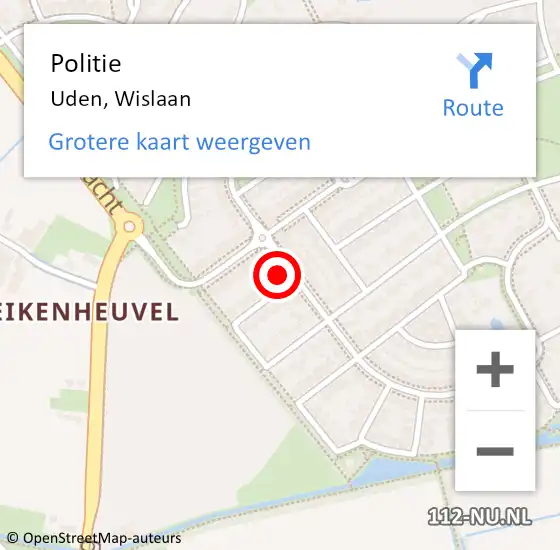 Locatie op kaart van de 112 melding: Politie Uden, Wislaan op 9 november 2022 13:56