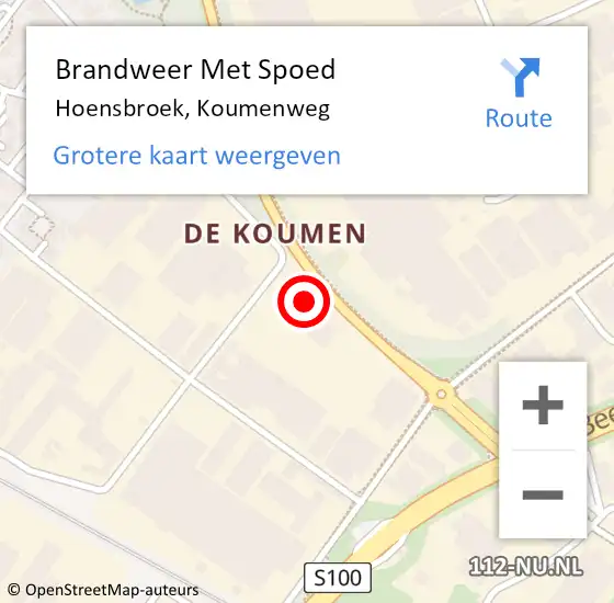 Locatie op kaart van de 112 melding: Brandweer Met Spoed Naar Hoensbroek, Koumenweg op 9 november 2022 14:34