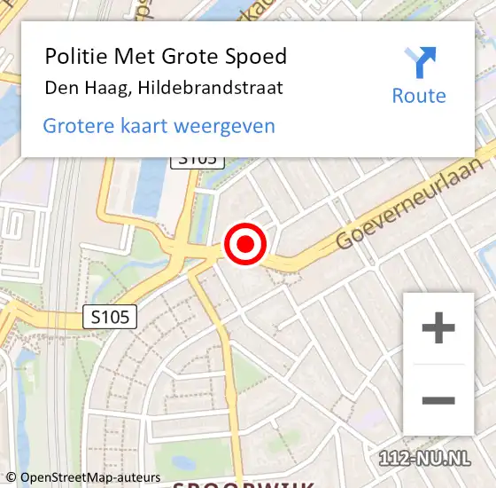 Locatie op kaart van de 112 melding: Politie Met Grote Spoed Naar Den Haag, Hildebrandstraat op 9 november 2022 15:56