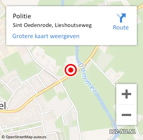Locatie op kaart van de 112 melding: Politie Sint Oedenrode, Lieshoutseweg op 9 november 2022 16:08