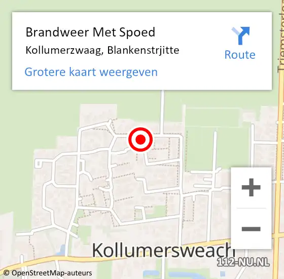 Locatie op kaart van de 112 melding: Brandweer Met Spoed Naar Kollumerzwaag, Blankenstrjitte op 9 november 2022 18:39