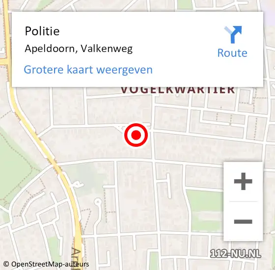 Locatie op kaart van de 112 melding: Politie Apeldoorn, Valkenweg op 9 november 2022 22:09