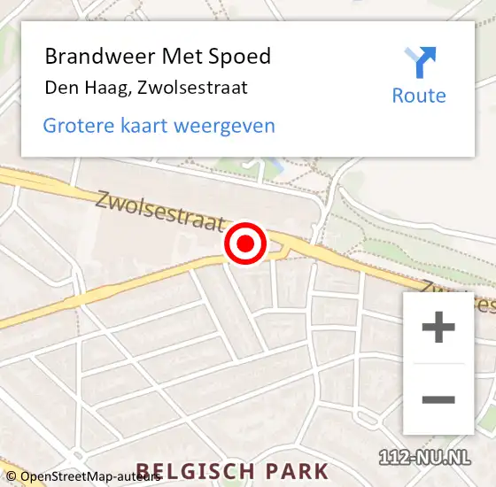Locatie op kaart van de 112 melding: Brandweer Met Spoed Naar Den Haag, Zwolsestraat op 9 november 2022 22:34