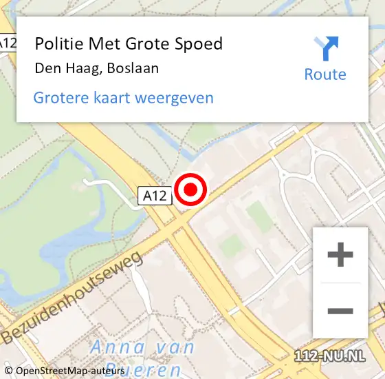 Locatie op kaart van de 112 melding: Politie Met Grote Spoed Naar Den Haag, Boslaan op 9 november 2022 22:49