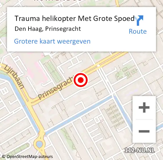 Locatie op kaart van de 112 melding: Trauma helikopter Met Grote Spoed Naar Den Haag, Prinsegracht op 9 november 2022 23:32