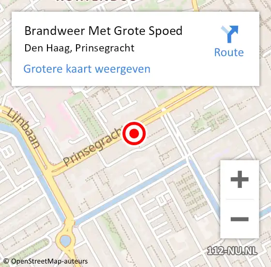 Locatie op kaart van de 112 melding: Brandweer Met Grote Spoed Naar Den Haag, Prinsegracht op 9 november 2022 23:41