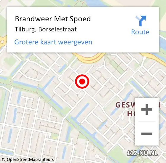 Locatie op kaart van de 112 melding: Brandweer Met Spoed Naar Tilburg, Borselestraat op 9 november 2022 23:55
