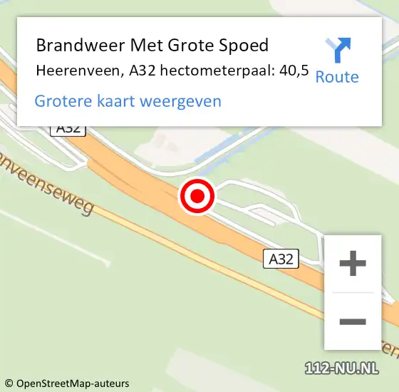 Locatie op kaart van de 112 melding: Brandweer Met Grote Spoed Naar Heerenveen, A32 hectometerpaal: 40,5 op 10 november 2022 05:54