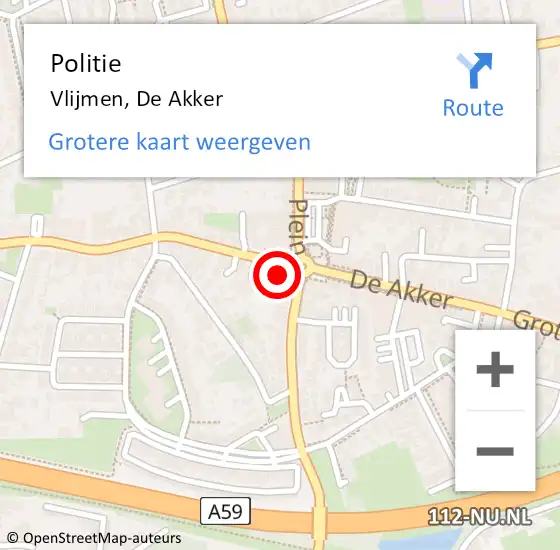 Locatie op kaart van de 112 melding: Politie Vlijmen, De Akker op 10 november 2022 08:30
