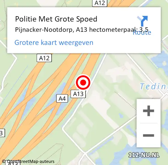 Locatie op kaart van de 112 melding: Politie Met Grote Spoed Naar Den Haag, A13 hectometerpaal: 3,5 op 10 november 2022 08:45
