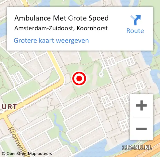 Locatie op kaart van de 112 melding: Ambulance Met Grote Spoed Naar Amsterdam-Zuidoost, Koornhorst op 10 november 2022 10:15