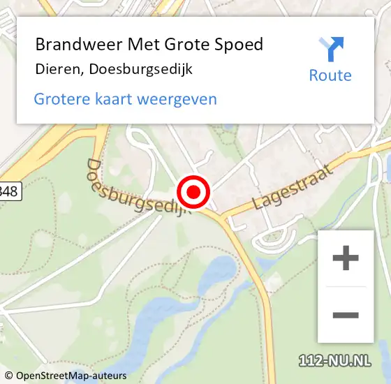 Locatie op kaart van de 112 melding: Brandweer Met Grote Spoed Naar Dieren, Doesburgsedijk op 10 november 2022 10:40