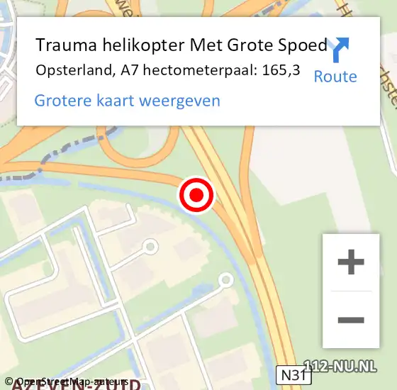 Locatie op kaart van de 112 melding: Trauma helikopter Met Grote Spoed Naar Opsterland, A7 hectometerpaal: 165,3 op 10 november 2022 11:03