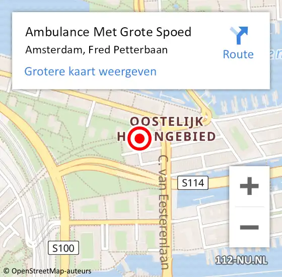 Locatie op kaart van de 112 melding: Ambulance Met Grote Spoed Naar Amsterdam, Fred Petterbaan op 10 november 2022 11:15