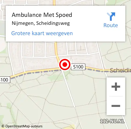 Locatie op kaart van de 112 melding: Ambulance Met Spoed Naar Nijmegen, Scheidingsweg op 10 november 2022 15:31