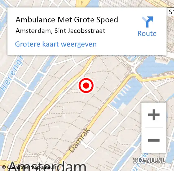 Locatie op kaart van de 112 melding: Ambulance Met Grote Spoed Naar Amsterdam, Sint Jacobsstraat op 10 november 2022 17:53
