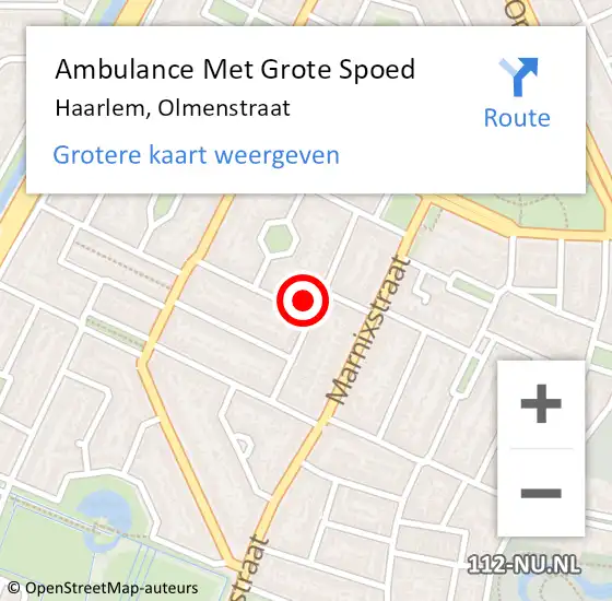 Locatie op kaart van de 112 melding: Ambulance Met Grote Spoed Naar Haarlem, Olmenstraat op 10 november 2022 18:57