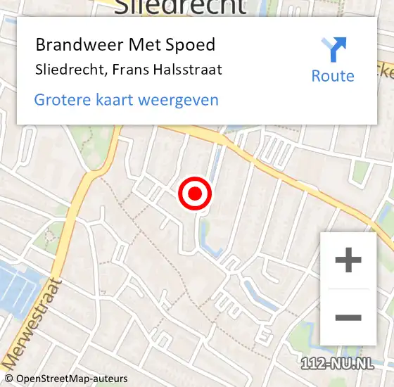 Locatie op kaart van de 112 melding: Brandweer Met Spoed Naar Sliedrecht, Frans Halsstraat op 10 november 2022 19:59