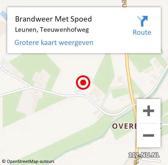 Locatie op kaart van de 112 melding: Brandweer Met Spoed Naar Leunen, Teeuwenhofweg op 10 november 2022 20:17