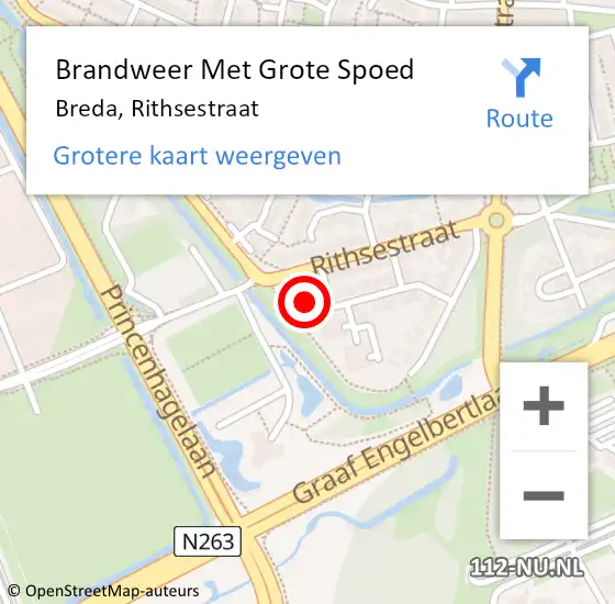 Locatie op kaart van de 112 melding: Brandweer Met Grote Spoed Naar Breda, Rithsestraat op 11 november 2022 02:07