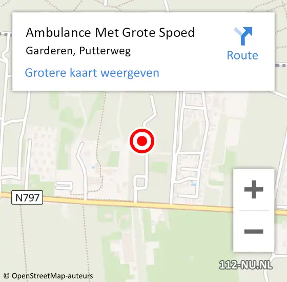Locatie op kaart van de 112 melding: Ambulance Met Grote Spoed Naar Garderen, Putterweg op 11 november 2022 11:41