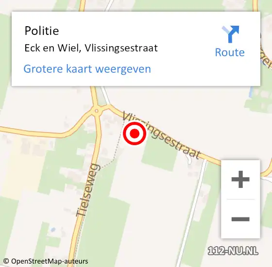 Locatie op kaart van de 112 melding: Politie Eck en Wiel, Vlissingsestraat op 11 november 2022 13:33