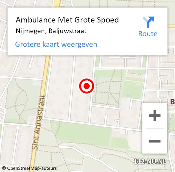 Locatie op kaart van de 112 melding: Ambulance Met Grote Spoed Naar Nijmegen, Baljuwstraat op 11 november 2022 13:44