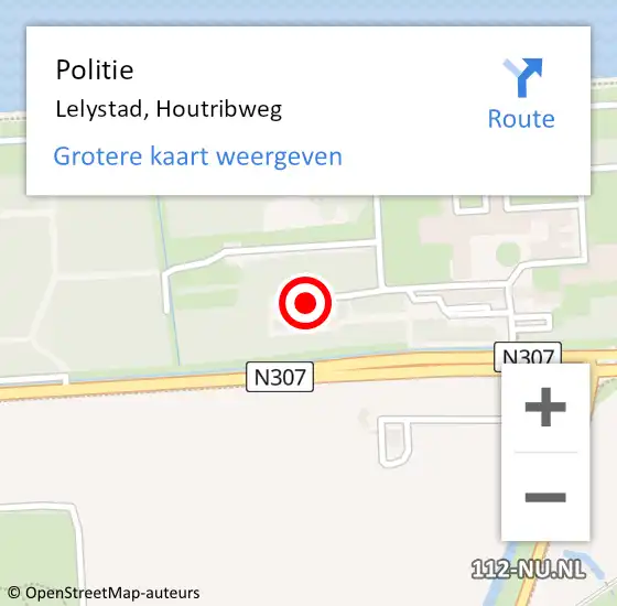 Locatie op kaart van de 112 melding: Politie Lelystad, Houtribweg op 11 november 2022 17:18