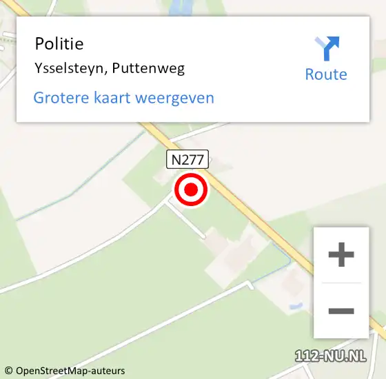Locatie op kaart van de 112 melding: Politie Ysselsteyn, Puttenweg op 11 november 2022 18:15