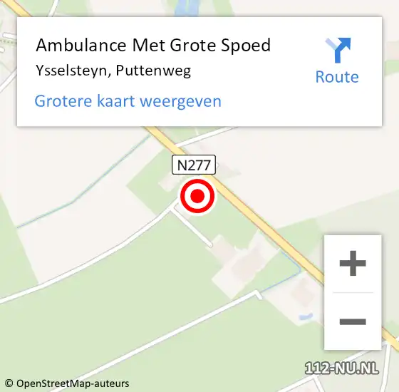 Locatie op kaart van de 112 melding: Ambulance Met Grote Spoed Naar Ysselsteyn, Puttenweg op 11 november 2022 18:17