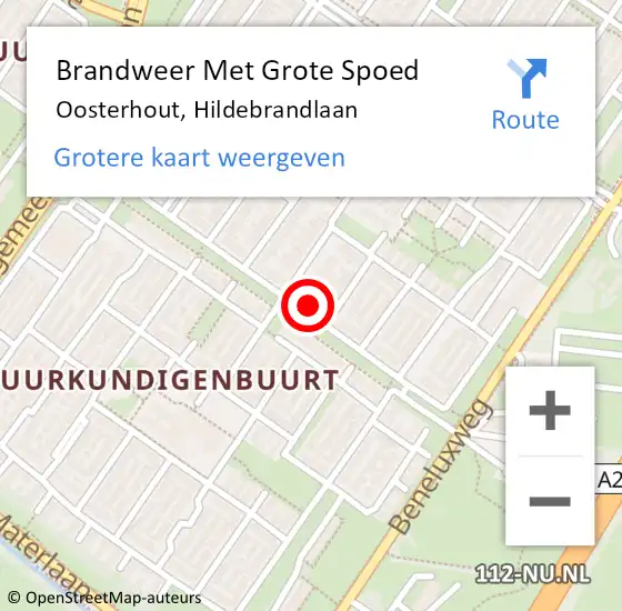 Locatie op kaart van de 112 melding: Brandweer Met Grote Spoed Naar Oosterhout, Hildebrandlaan op 11 november 2022 19:30
