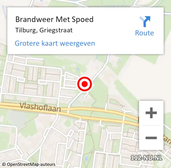Locatie op kaart van de 112 melding: Brandweer Met Spoed Naar Tilburg, Griegstraat op 11 november 2022 22:08