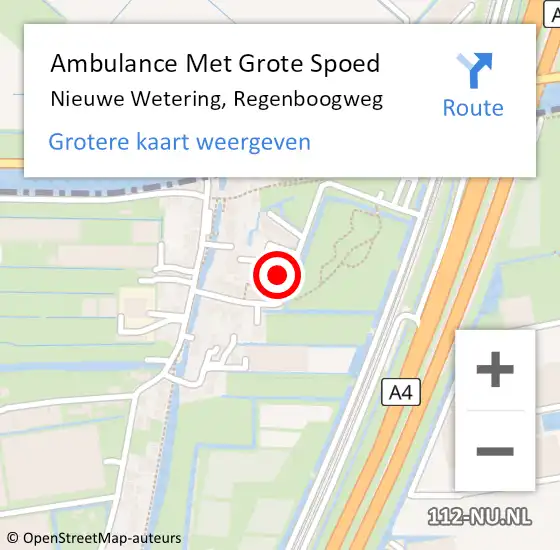 Locatie op kaart van de 112 melding: Ambulance Met Grote Spoed Naar Nieuwe Wetering, Regenboogweg op 11 november 2022 22:53