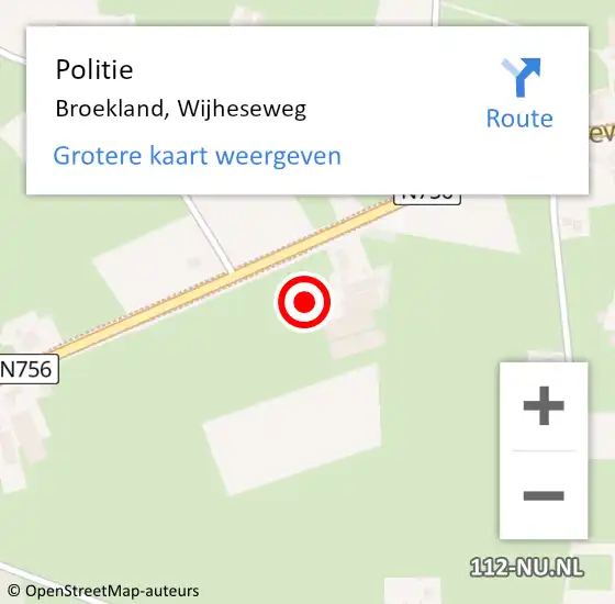 Locatie op kaart van de 112 melding: Politie Broekland, Wijheseweg op 12 november 2022 00:36