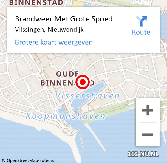 Locatie op kaart van de 112 melding: Brandweer Met Grote Spoed Naar Vlissingen, Nieuwendijk op 12 november 2022 05:08