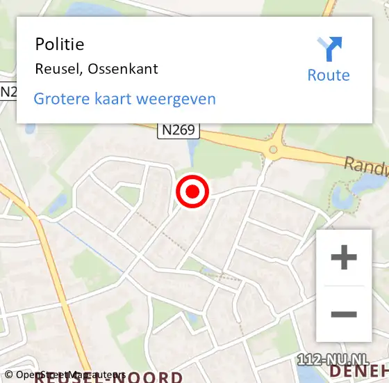 Locatie op kaart van de 112 melding: Politie Reusel, Ossenkant op 12 november 2022 08:51