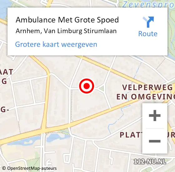 Locatie op kaart van de 112 melding: Ambulance Met Grote Spoed Naar Arnhem, Van Limburg Stirumlaan op 12 november 2022 10:33