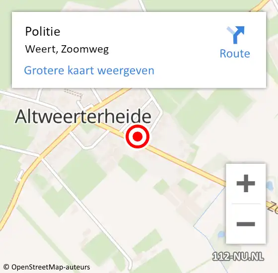 Locatie op kaart van de 112 melding: Politie Weert, Zoomweg op 12 november 2022 13:55