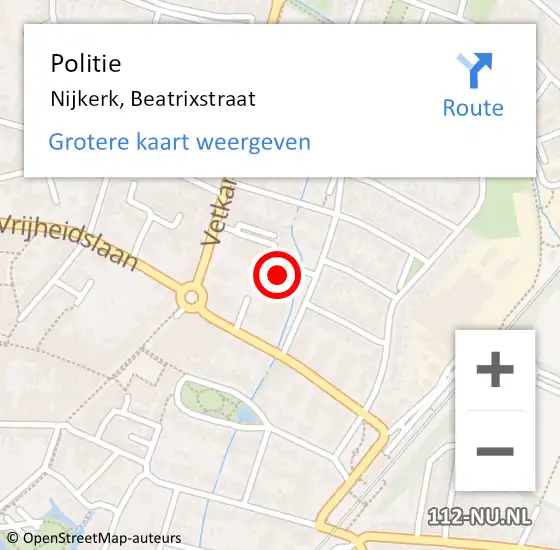 Locatie op kaart van de 112 melding: Politie Nijkerk, Beatrixstraat op 12 november 2022 15:32