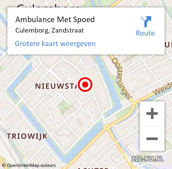 Locatie op kaart van de 112 melding: Ambulance Met Spoed Naar Culemborg, Zandstraat op 12 november 2022 17:10