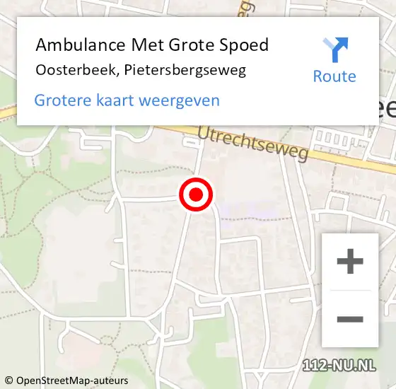Locatie op kaart van de 112 melding: Ambulance Met Grote Spoed Naar Oosterbeek, Pietersbergseweg op 12 november 2022 17:30