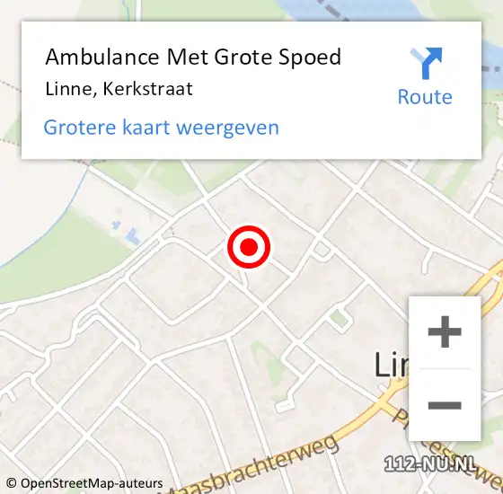 Locatie op kaart van de 112 melding: Ambulance Met Grote Spoed Naar Linne, Kerkstraat op 12 november 2022 18:16